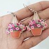 Hanging Plants Flower Petunia Wood Cut Cute Fun Drop Earrings