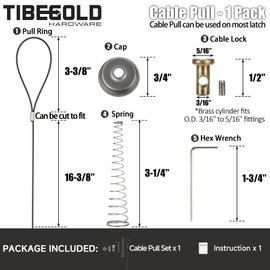 TIBEGOLD Gate Latch Cable Pull, Spring-Loaded Cable Pull, Black Gate Opener Adjustable from 2" to 6", Compatible with Vatious Gate Latches for Wooden Fence Gate, 1 Pack