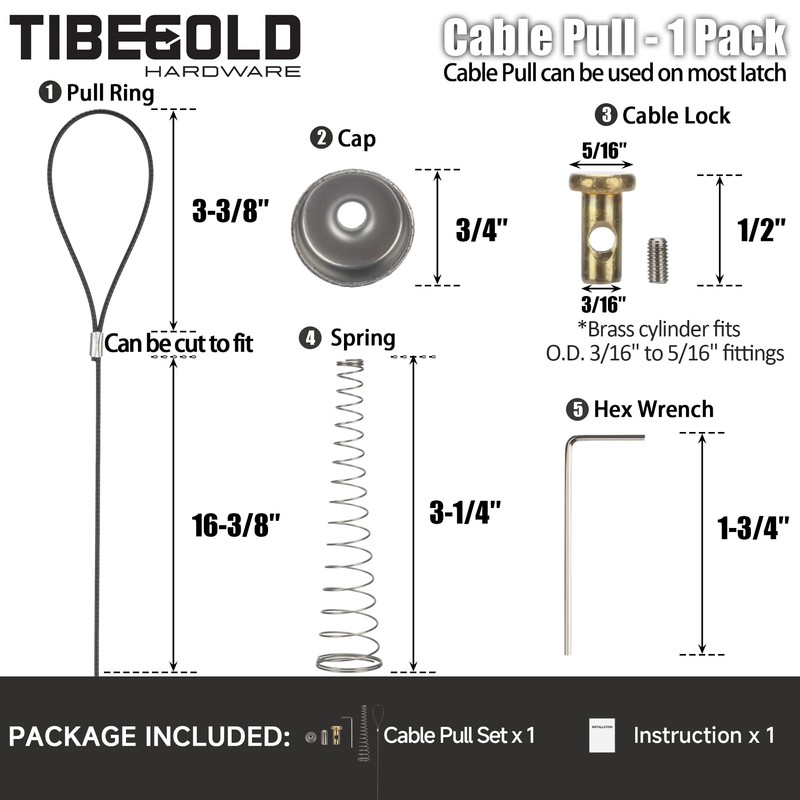 TIBEGOLD Gate Latch Cable Pull, Spring-Loaded Cable Pull, Black Gate