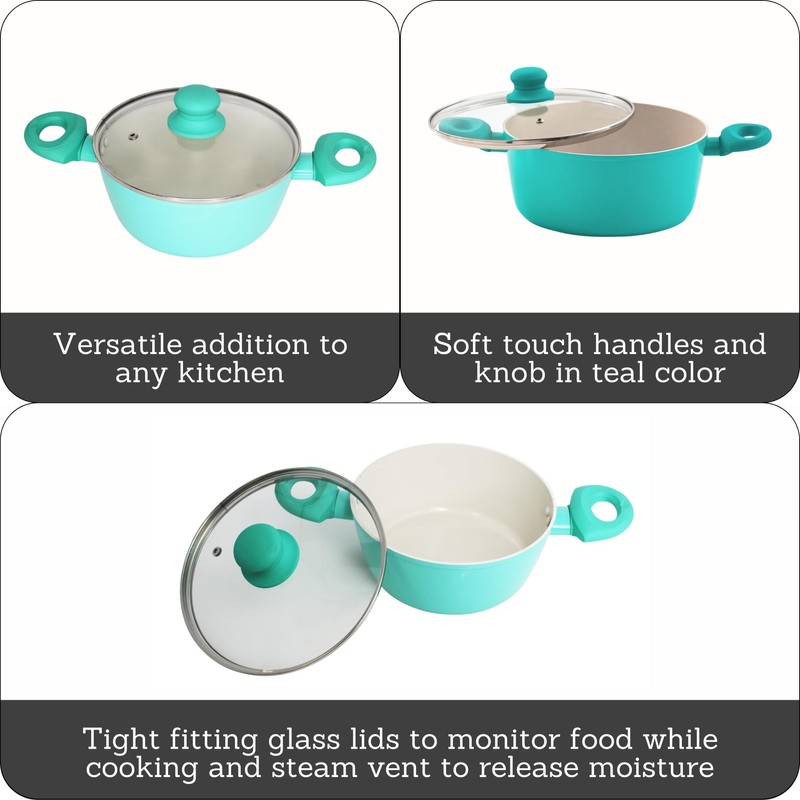 IMUSA USA Teal 3Qt Forged Dutch Oven with Glass Lid,