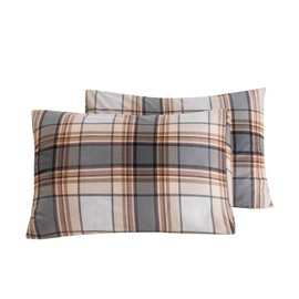 SUSYBAO 100% Cotton Pillowcases Queen Size Set of 2 Khaki Brown Tartan Plaid Stripe Print Bed Pillow Covers Envelope Closure End Pillow Protectors Luxury Quality Soft Breathable Durable, 20 in x 26 in