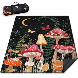 Mushroom Picnic Blankets Waterproof Foldable Picnic Blanket 80"x 60" Picnic Mat 3-Layer Thicking Outdoor Picnic Blanket Sandproof Lightweight Beach Picnic Blanket with Strap Machine Washable
