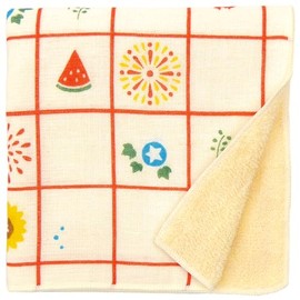 Hamamonyo Washed Towel Handkerchief, Summer Pattern on Lattice