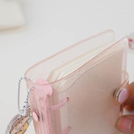 3 Ring Glitter Binder Cover Clear PVC Notebook Cover Protector Loose Leaf Folder Binder Mini Transparent Binder Pockets with Paper Pink