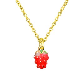ONLYJUMP Crystal Fruit Necklace for Women Funny Colourful 14K Gold Plated Lifelike Apple Strawberry Cherry Durian CZ Tropical Fruit Charm Pendant Fruit Basket Choker for Summer Beach Fashion Jewelry Gifts (Strawberry)
