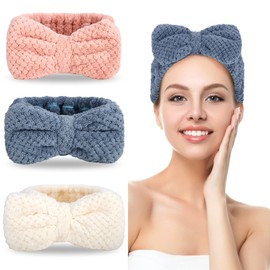 DOOBO 3 Pack Spa Headbands Microfiber Bowtie Headbands for Women for Washing Face, White, Gray, Pink