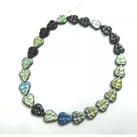 Czech 25 Pcs ~ LEAF ~ JET BLACK AB ~ 10x8mm ~ FIRE POLISH ~ GLASS BEADS LOT