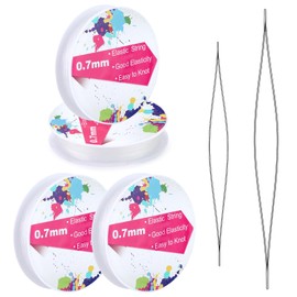 0.7mm/4 Rolls Elastic String for Bracelets, 50M Clear Bracelet String, Beading Thread with Bead Needles, Stretchy Bracelet Strings for Bracelet Making Clay Seed Stone Beads