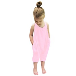 PythJooh Baby Girl Backless Halter Jumpsuit Toddler Girls Strap Slouch Romper Jumpsuit Harem Pants with Pockets for 1-8Years Pink