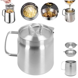304 Stainless Steel Oil Filter Pot, Oil Separator with Filter Cover, Large Capacity Oil Filter Vessel Bacon Grease Container, Frying net Tank for Kitchen Frying (1.5L)