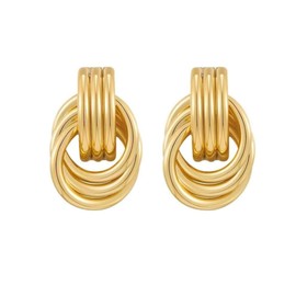 14K Gold/Silver Plated Statement Geometric Earrings for Women Chunky Gold Knot Link Drop Dangle Earrings Trendy Jewelry Gift (S-Gold Knot BS1025)