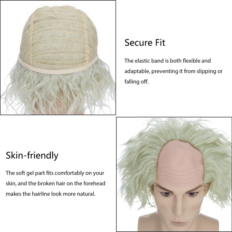 BUYOGET Cosplay Wigs Mens White Blonde Short Curly Wig Mad