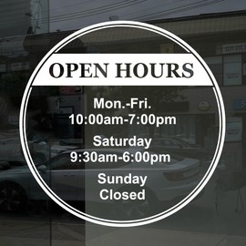 Business Hours Sign for Window Decal - Free Squeegee - Easy Install Manual - Circle (Georgia)