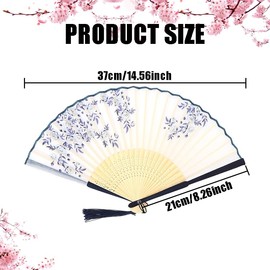 BCQDT 4 Pack Fabric Hand Fans, Foldable Wood Hand Fans Retro Pattern Chinese Fan, Hollow Carved Bamboo Hand Fan Handheld Fan for Wedding, Gifts, Performance, Dancing, Home Decoration