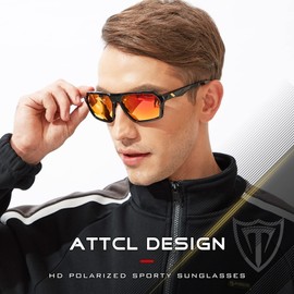 ATTCL Men's Polarized Sunglasses men Casual Sport glasses with UV Protection Hexagonal TR90 frame 2137 C3 Black+red