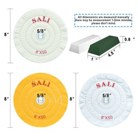SALI 3 Pack Polishing Wheel for Bench Grinder Buffing Wheel 8 inch Yellow-Coarse White-Medium White -Fine (50 Ply) for 5/8'' Arbor Buffer Polisher Polish Pad with Polishing Compound Kit