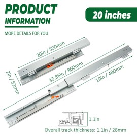 Undermount Drawer Slide, Soft Close Bottom Mount Pull Out Shelf Slides 3-Fold Full Extension Invisible Drawer Slies for Cabinet Tray Kitchen Pantry Drawer (20")