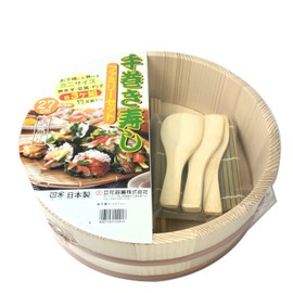 Tachibana Container Sushi Tub, Hand-rolled Sushi Set, Natural Wood, Width 10.6 x Depth 10.6 x Height 3.5 inches (27 x 27 x 8.8 cm), Approximately 3 Pieces, Plastic Tag, Made in Japan