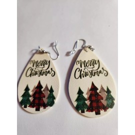 Unbranded Colorful Merry Christmas Faux Leather Dangle Tear Dropped Shaped Earrings