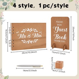 ACRNIGHEET Wooden Wedding Guest Book with Pen and Holder Guest Book Wedding Reception Wedding Books for Guests to Sign Decorative Guestbook Registry Album for Wedding Engagement Supplies Rustic Decor
