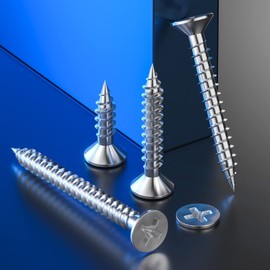 Wensilon (135Pcs) 304 Stainless Steel Wood Screw Quick Metal Self Tapping Flat Head with Drywall Plastic Anchors kit