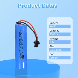 MLGBDC 3.7V 2000mah Li-Ion Batteries, 18650 Battery SM-2P Plug Design with USB Charger Cables Suitable for Solar Light, DIY Battery Pack, Electric Toys, Remote Control Cars, Bluetooth Speakers