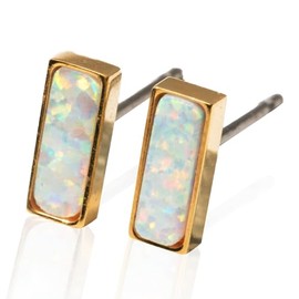 Tini Lux | Hypoallergenic Earrings | Titanium Isla Opal Stud Earrings | Silver Bar Style | Titanium Stud Earrings for Women | Earrings Studs, Sensitive Ears, Trendy Womens Earring Set (Gold)