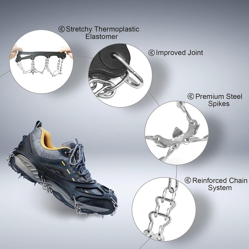 Ice Cleats Traction Snow Grips - 19 Stainless Steel Spikes