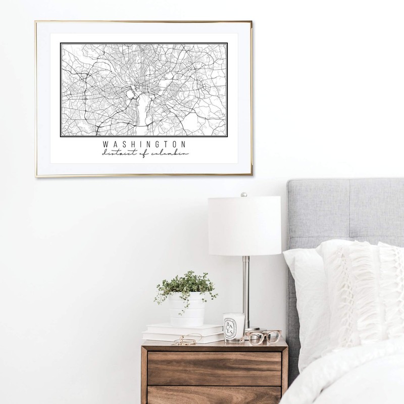 Washington DC Street Map Black and White Print, Unframed
