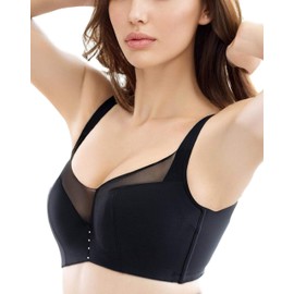 Shapewear Top - Posture Support Lace Bra - Posture Corrector. Premium Italian Chest Brace Up - Full Coverage Bra 4-Row Hook, Black / 44A