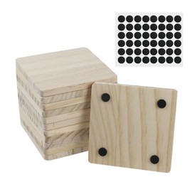 KUMGROT 12 pcs Unfinished Wood Coasters Square Shape Unfinished Natural Wood Slices Wooden Slices Blanks Bulk Set with Non-Slip Foot Pads for Wedding Decoration DIY Drawing Painting Wood