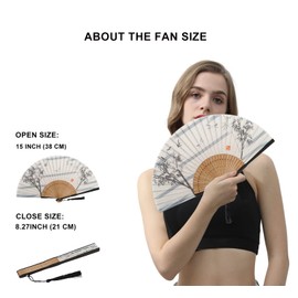 Amajiji 8.27"(21cm) Hand Held Bamboo Silk Folding Fan Hand Fan,Chinese/Japanese Charming Elegant Vintage Retro Style,Women Ladys Girls Best Gifts (White Bamboo Forest)