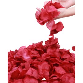 Simplicity Separated 1000 Pieces Dark Red Rose Petals Bulk Red Rose Wedding Rose Pedal Red Petals Artificial Flower Petals for Valentine Day,Romantic Night