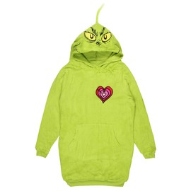 Dr. Seuss GRINCH Women's Grow Your Heart 3 Sizes Adult Hooded Costume Sleep Pajama Nightshirt (Green, Small)