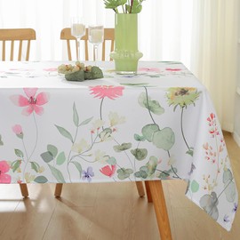 MATIRUG Spring Summer Rectangle Table Cloth, 60x102 Inch, Wildflower Waterproof Fabric, Pink Purple Floral Stain Resistant Polyester Table Cover for Outdoor Picnic Dinning