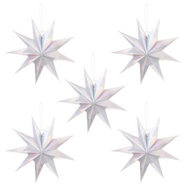 MECCANIXITY 5 Pcs Paper Star Lanterns 9-Pointed 12" Hanging Star Paper Lantern Hanging Lampshade for Christmas,Wedding,Graduation Party Supplies, Colorful
