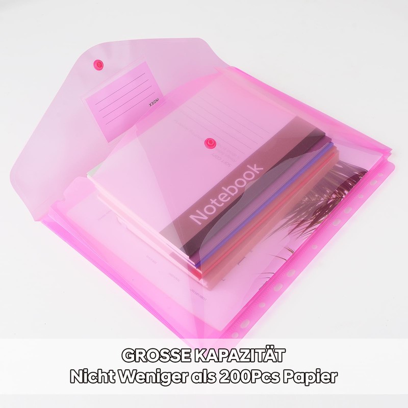 12 Pack A4 Punched Pockets, Colorful Plastic Wallets with 3