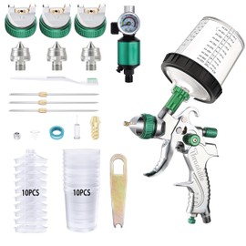Throohills Professional HVLP Spray Gun, 1.4/1.7/2.0mm Nozzle HVLP High Atomization Flow Adjustable Pneumatic Gravity Spray Gun (Green)