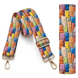 AIOGPD Purse Strap Replacement Crossbody, 3.8cm Wide Shoulder Strap Adjustable Replacement Belt Gold Buckle, Handbag Crossbody Bag Strap Cute Cartoon Cats