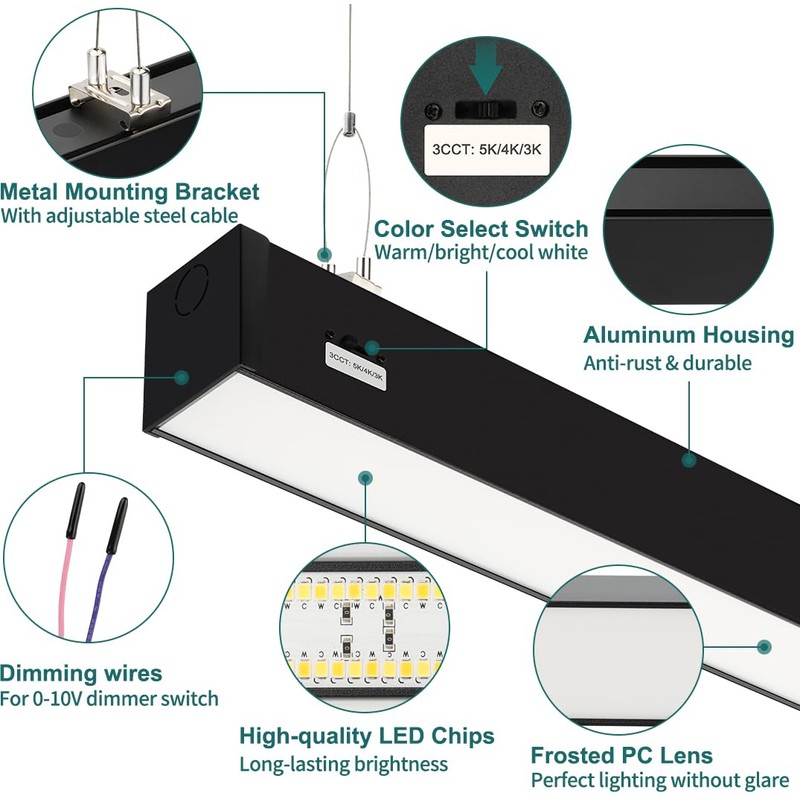 kadision 4FT Linkable LED Linear Light, 40W 5200lm 3000K/4000K/5000K Selectable,