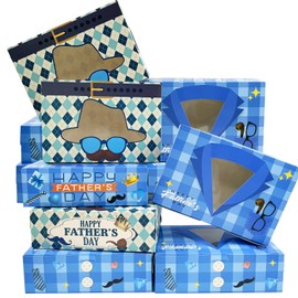 24Pcs Happy Father's Day Cookie Boxes with Window, Father Day Party Cookie Gift Cardboard Paper Treat Boxes Cookie Goody Container for Happy Father's Day Party Supplies