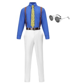 DAZCOS Men's Cosplay Costume US Size Uniform Suit with Tie Suspender Glasses, Blue, X-Large