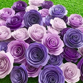 Mverse 18 Purple Roses Artificial Flowers, Forever Rose Paper Flower Gift Décor Cupcake Topper (Light Purple)