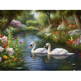 EATUKYIC Diamond Painting for Adults Two Cozy Swans Diamond Art Landscape 5D Diamond Gemstone Painting Kit DIY Gemstone Art Wall Decor Gift 12x16inch