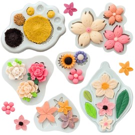 5 moldes de silicona para flores y hojas