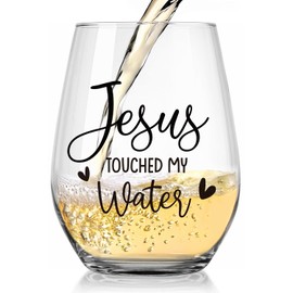 Socive Jesus Touched My Water Wine Glasses, Funny Christian Gift for Women Gifts for Birthday Mom Father's Day Friendship Gifts (Clear-JESUS)