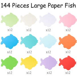 MixTeach 144 Pieces Large Fish Cutouts Paper Fish Shapes Assorted Color Ocean Cut Outs Classroom Decoration Cut-Outs for DIY Kids Craft Projects Bulletin Board Spring Summer Theme School Party