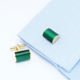 ZEEY Rectangle Natural Cats Eye Gemstone Cufflinks for Men Women Silver/Gold Mens Cuff Links Jewelry Set for Business Wedding Party Formal Office Daily Tuxedo Dress Shirt Accessories (Gold)