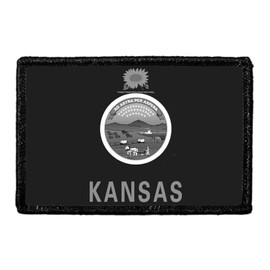 Kansas State Flag - Black and White Morale Patch | Hook and Loop Attach for Hats, Jeans, Vest, Coat | 2x3 in | by Pull Patch