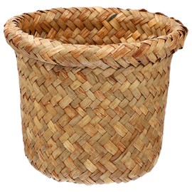 DOITOOL Woven Trash Basket, Wicker Waste Basket, Round Garbage Bin, Small Woven Trash Can, Natural Wastebasket for Home Office (15X15X12cm)